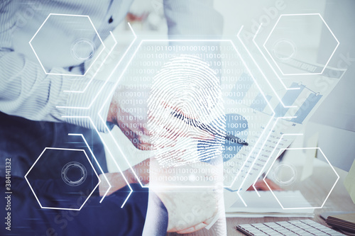 Fotografía Fingerprint scan provides safe access with biometrics identification, concept of the future of security and password control through advanced technology