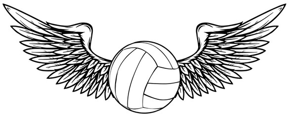 Sticker - Realistic volley ball with raised up red wings emblem vector