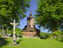 The Wooden Church Of St. Michael The Archangel In The Village Of Prikra Was Built In 1777. Old Wooden Churches Are The Pride Of Slovakia.