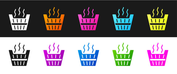 Canvas Print - Set Sauna bucket icon isolated on black and white background. Vector.