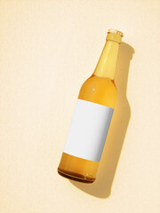 Leinwandbilder - Single transparent glass bottle laying on beige surface.