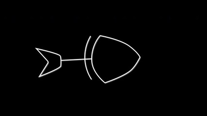 Wall Mural - Self drawing animation of fish bones on black background. Copy space. Funny joke.