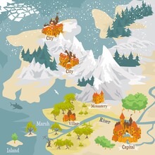 Map Builder Illusrations For Fantasy And Medieval Cartography And Adventure Games, Landmark Scene Mapped