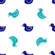 Blue Rubber duck icon isolated seamless pattern on white background. Vector.