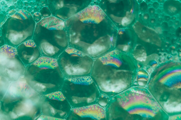 Aufkleber - Close up Beautiful green abstract soap bubbles. Background pattern for design. Macro photography view.