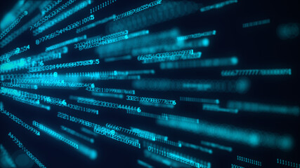 Fototapete - Stream of numbers, modern blue digital background. Virtual reality, abstract matrix background. Data flow, concept of falling money. Calculations, data processing, cyber security.