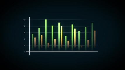 Poster - Business Growth And Success Arrow Infographics/ 4k animation of a business infographics with rising curves and bar stats appearing, symbolizing growth and success, increase and decrease earnings with 