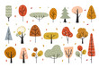Autumn decorative elements with abstract trees, forest elements. Creative height woodland detailed background. Perfect for kids apparel,fabric, textile. Scandinavian Swedish style.