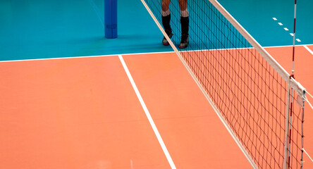 Wall Mural - volleyball net. training players before the match.