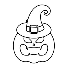 Poster - halloween pumpkin wearing witch hat line style icon