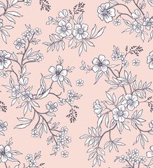 Elegant floral pattern in small white flowers. Liberty style. Floral seamless background for fashion prints. Ditsy print. Seamless vector texture. Spring bouquet.