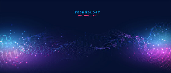 Abstract technology background with flowing particles. Dynamic waves. vector illustration.	
