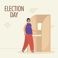 Wall Mural - election day lettering with woman in voting cubicle