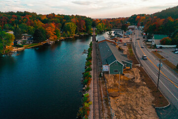 Wall Mural - Aerial Drone Photography Of Downtown Milton, NH (New Hampshire) During The Fall Foliage Season