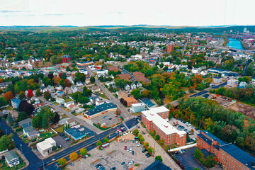 Wall Mural - Aerial Drone Photography Of Downtown Bedford, NH (New Hampshire) During The Fall Foliage Season