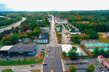 Wall Mural - Aerial Drone Photography Of Downtown Bedford, NH (New Hampshire) During The Fall Foliage Season