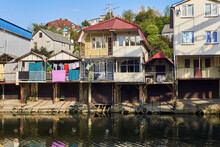 Cheap Tourist Rooms Rented In Riverside Shacks Converted From Boat Garages In Dagomys, Russia