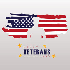 Sticker - happy veterans day lettering with usa flag painted and officer silhouette