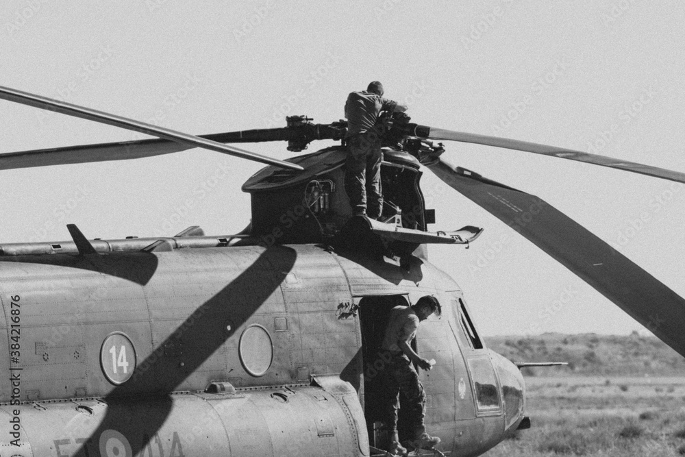 Barcelona Spain August 5 18 Big Double Rotor Helicopter Of The Spanish Army Ch 47d Chinook Wall Mural Adolf