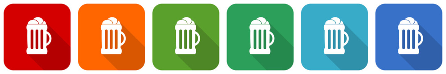 Aufkleber - Beer icon set, flat design vector illustration in 6 colors options for webdesign and mobile applications