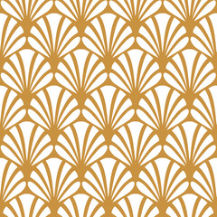Poster - Gold fan seamless pattern. Stylish shell ornate background. Elegant golden scale ornament. Abstract floral golden motif for design textile, interior, cases, prints. Classic great style. Vector 