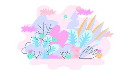  Leaves vector illustration - trendy banner with colorful plant foliage isolated on white background. Flat herbal composition for floral design - beautiful natural element.