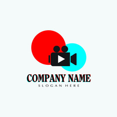 Photography and videography logo vector company name with slogan template, 3d color red blue camera logo creative trendy design.