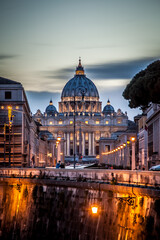 Wall Mural - Evening view of St. Peter's Cathedral. Selective focus. Vatican City, Rome, Italy