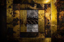 Photo Of Real Authentic Typeset Letters Forming Number 666 On Vintage Textured Grunge Copper And Gold Background Frame