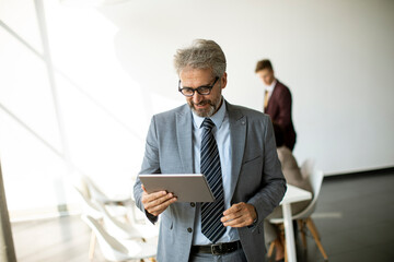 Wall Mural - Handsome mature businessman using his tablet in the office