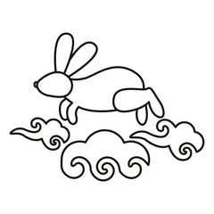 Poster - cute little rabbit running in clouds spring animal line style icon