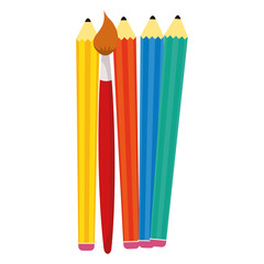 Canvas Print - pencils colors and paint brush school supplies