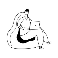 Poster - young man working in laptop seated in sofa