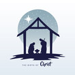 happy merry christmas manger scene with holy family in stable silhouette