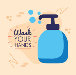 Canvas Print - wash your hands lettering with bottle soap