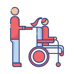 Poster - helper with woman in wheelchair disabled flat style icon