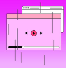 Poster - Collage of user interface elements, UI and UX theme. Trendy cover in vaporwave 80's-90's style, retrowave aesthetics.