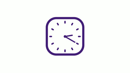 Amazing purple dark square clock icon on white background,12 hours clock isolated