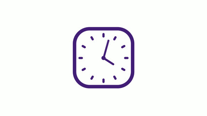 Amazing purple dark square clock icon on white background,12 hours clock isolated