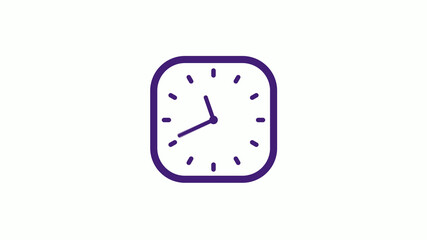 Purple dark square clock icon on white background,12 hours counting down clock icon