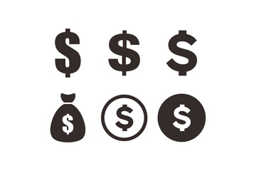 Poster - Set of Simple Flat Black Dollar Icon Sign Illustration Design, Silhouette Dollar Symbol Collection Template Vector