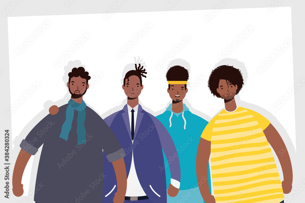 group of afro men characters - obrazy, fototapety, plakaty 