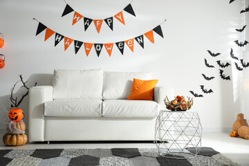 Canvas Print - Modern room decorated for Halloween. Festive interior