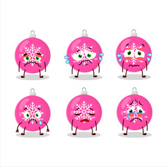 Poster - Christmas ball pink cartoon character with sad expression