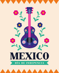 Canvas Print - Mexico dia de la independencia with guitar vector design