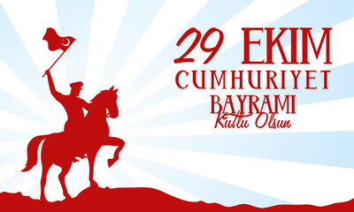 Wall Mural - ekim bayrami celebration poster with soldier in horse waving flag