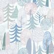 Cute winter forest. Childish seamless pattern. Christmas holidays in the forest.