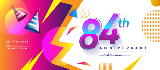 Wall Mural - 84th years anniversary logo, vector design birthday celebration with colorful geometric background and circles shape.