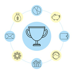 Poster - trophy with bundle of infographics set line style icons