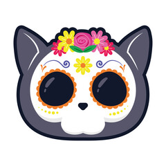 Canvas Print - traditional mexican cat skull head flat style icon